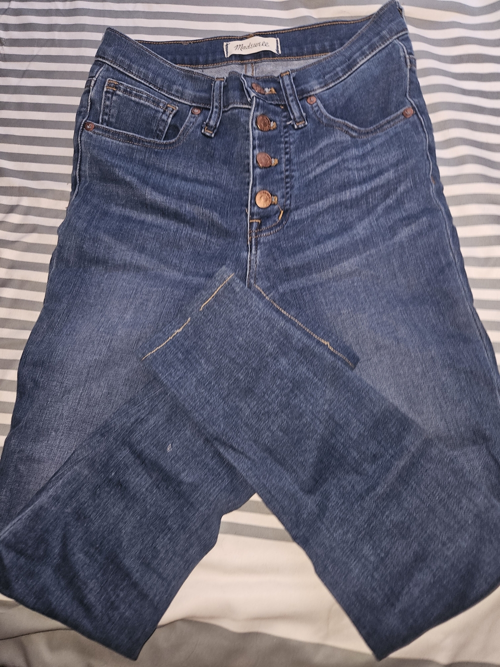 Madewell Dark Blue High-Rise Button-Fly 9" Mid Rise Skinny Jeans